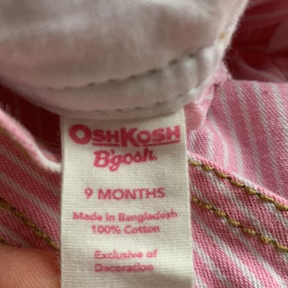 OshKosh B’gosh Vintage Pink‎ Pinstripe Butterfly Baby Girl Vestbak Overalls Bibs - Picture 8 of 8